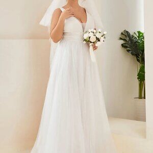 NWT Plus Size A-line Sleeveless Mesh Wedding Dress in Ivory